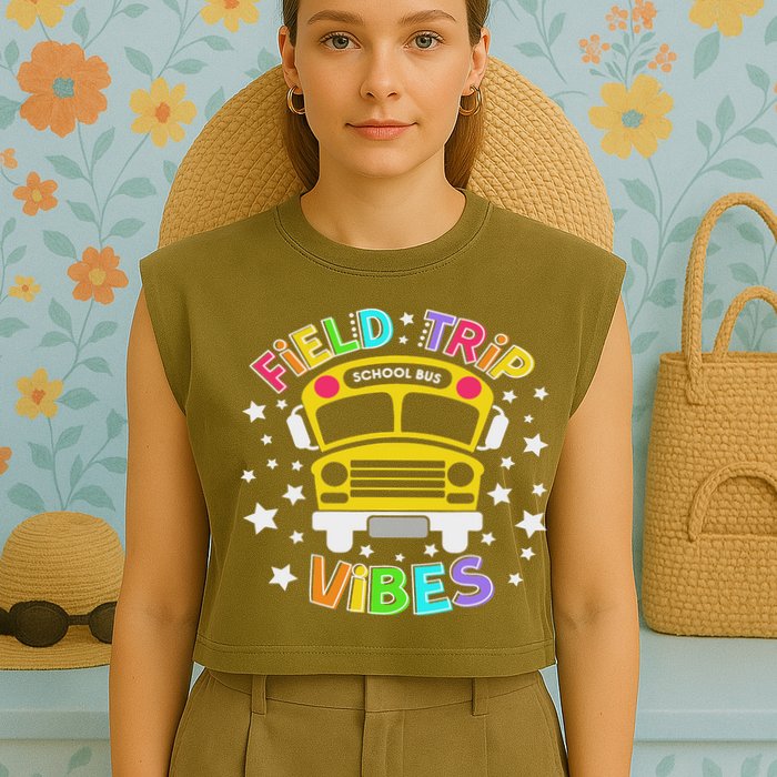 Field Trip Vibes Field Day School Bus Yellow Teacher Student Garment-Dyed Women's Muscle Tee