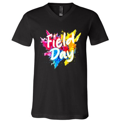 Field Trip Vibes Field Day Fun Day Colorful Teacher Student V-Neck T-Shirt