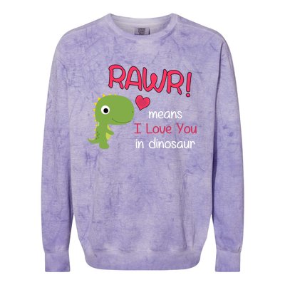 Funny Trex Valentines Day Rawr Means I Love You In Dinosaur Funny Gift Colorblast Crewneck Sweatshirt