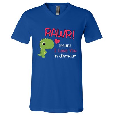 Funny Trex Valentines Day Rawr Means I Love You In Dinosaur Funny Gift V-Neck T-Shirt