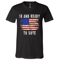 First Time Voter 18 And Ready To Vote Vintage American Flag V-Neck T-Shirt