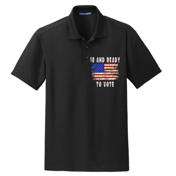 First Time Voter 18 And Ready To Vote Vintage American Flag Dry Zone Grid Polo