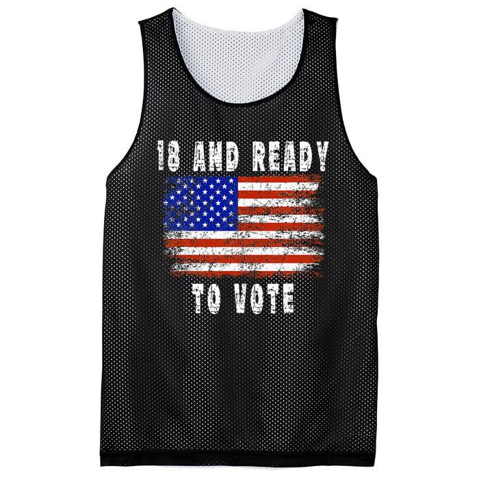 First Time Voter 18 And Ready To Vote Vintage American Flag Mesh Reversible Basketball Jersey Tank