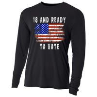 First Time Voter 18 And Ready To Vote Vintage American Flag Cooling Performance Long Sleeve Crew