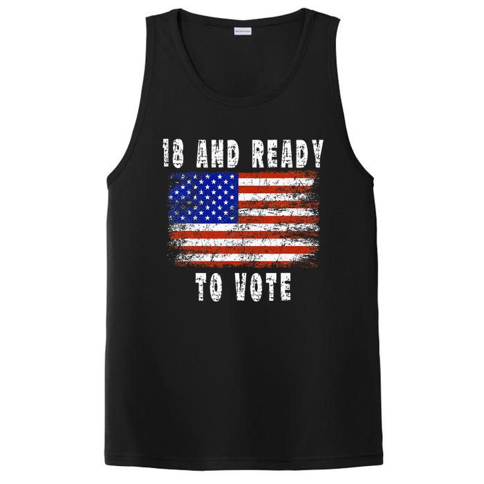 First Time Voter 18 And Ready To Vote Vintage American Flag PosiCharge Competitor Tank