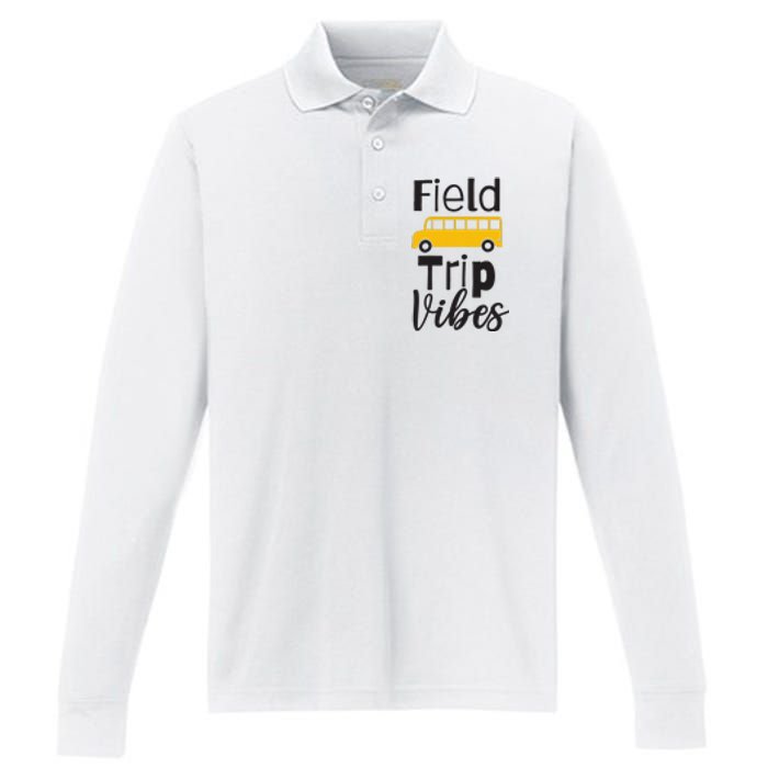 Field Trip Vibes School bus Last Day of School Trip Performance Long Sleeve Polo