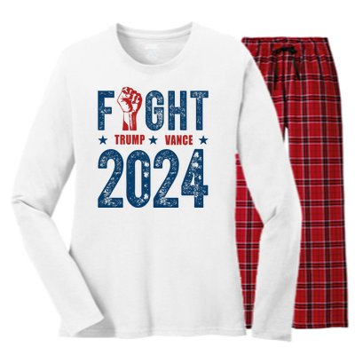 Fight Trump Vance 2024 Republican Women's Long Sleeve Flannel Pajama Set 