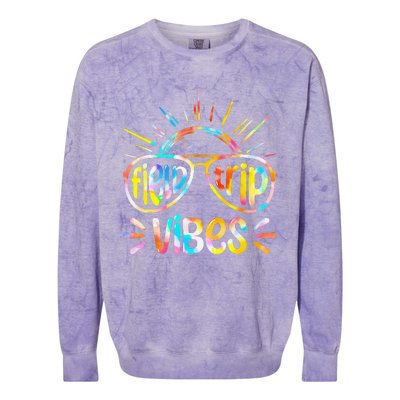 Field Trip Vibes Sunglasses Tie Dye Field Day Teachers Colorblast Crewneck Sweatshirt