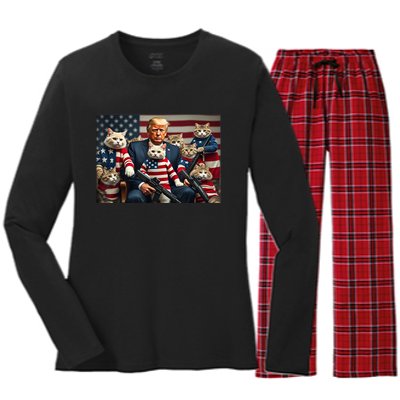 Funny Trump Vote 2024 America We’Re Gonna Save The Cats Gift Women's Long Sleeve Flannel Pajama Set 