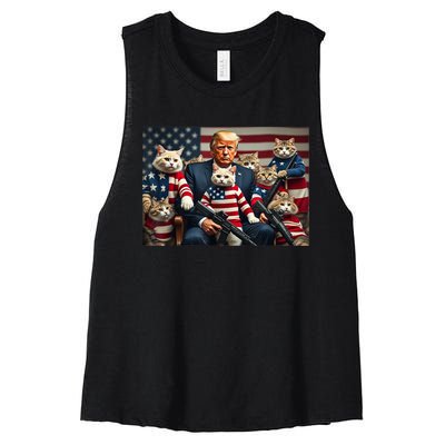 Funny Trump Vote 2024 America We’Re Gonna Save The Cats Gift Women's Racerback Cropped Tank