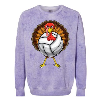 Funny Turkey Volleyball Player Coach Team Gift Thanksgiving Colorblast Crewneck Sweatshirt