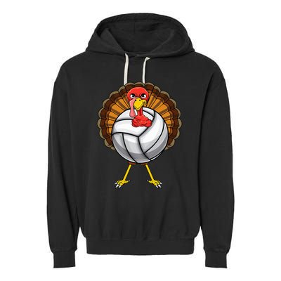 Funny Turkey Volleyball Player Coach Team Gift Thanksgiving Garment-Dyed Fleece Hoodie