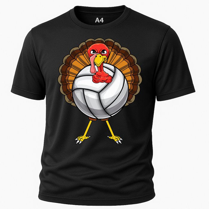 Funny Turkey Volleyball Player Coach Team Gift Thanksgiving Cooling Performance Crew T-Shirt