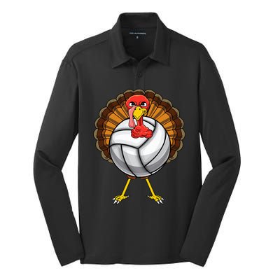 Funny Turkey Volleyball Player Coach Team Gift Thanksgiving Silk Touch Performance Long Sleeve Polo