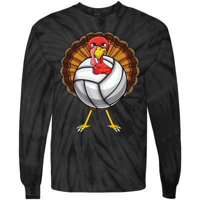 Funny Turkey Volleyball Player Coach Team Gift Thanksgiving Tie-Dye Long Sleeve Shirt