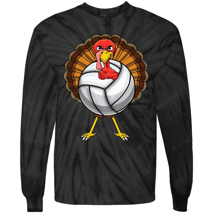 Funny Turkey Volleyball Player Coach Team Gift Thanksgiving Tie-Dye Long Sleeve Shirt