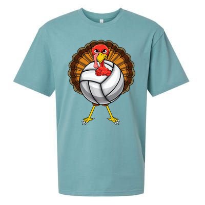 Funny Turkey Volleyball Player Coach Team Gift Thanksgiving Sueded Cloud Jersey T-Shirt