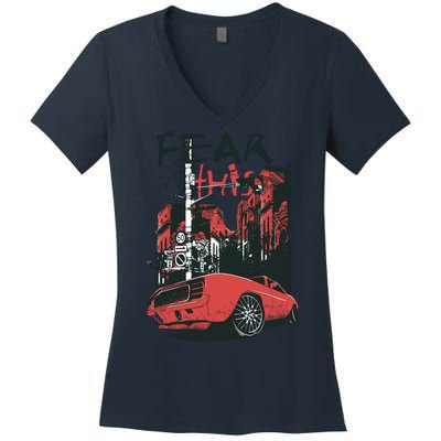 Fear This Vintage Muscle Car Cool City Graphic Women's V-Neck T-Shirt