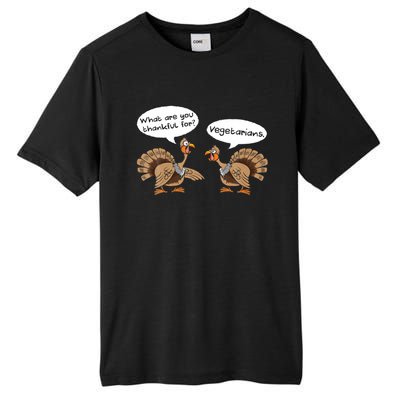 Funny Thanksgiving Vegetarians Turkey Talking Thankful Vegan Gift Tall Fusion ChromaSoft Performance T-Shirt