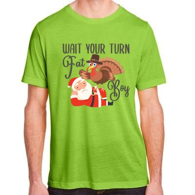 Funny Thanksgiving Wait Your Turn Fat Turkey And Santa Gift Adult ChromaSoft Performance T-Shirt