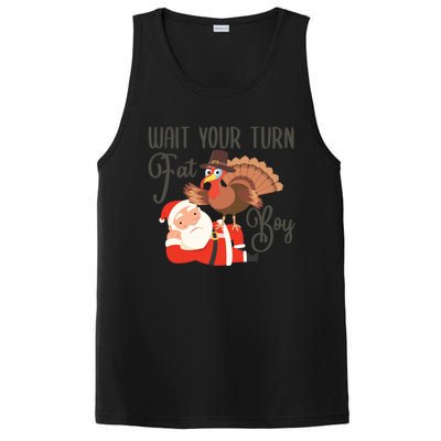 Funny Thanksgiving Wait Your Turn Fat Turkey And Santa Gift PosiCharge Competitor Tank