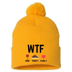 Funny Thanksgiving Wine Turkey Family Food Gift Fall Season Funny Gift Pom Pom 12in Knit Beanie