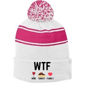 Funny Thanksgiving Wine Turkey Family Food Gift Fall Season Funny Gift Stripe Pom Pom Beanie