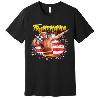 Funny Trumpmania Wrestling Meme 2024 Usa Flag Trump Rally Premium T-Shirt