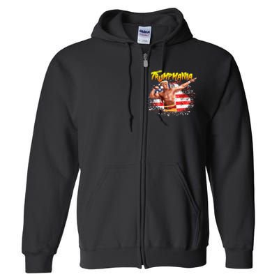 Funny Trumpmania Wrestling Meme 2024 Usa Flag Trump Rally Full Zip Hoodie