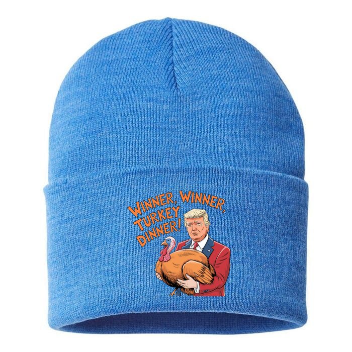 Funny Trump Winner Winner Turkey Dinner Thanksgiving Cute Gift Sustainable Knit Beanie