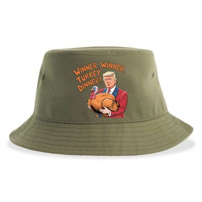 Funny Trump Winner Winner Turkey Dinner Thanksgiving Cute Gift Sustainable Bucket Hat