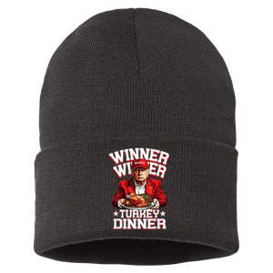 Funny Trump Winner Winner Turkey Dinner Thanksgiving Apparel Sustainable Knit Beanie