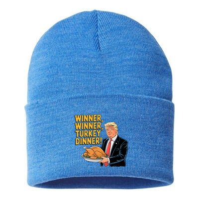 Funny Trump Winner Winner Turkey Dinner Thanksgiving Gift Sustainable Knit Beanie