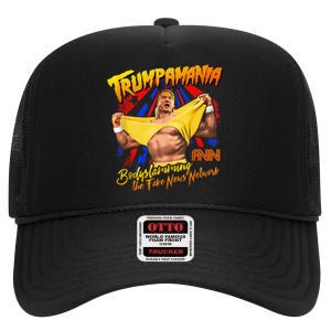 Funny Trump Wrestling Meme Fake News Trumpamania High Crown Mesh Back Trucker Hat