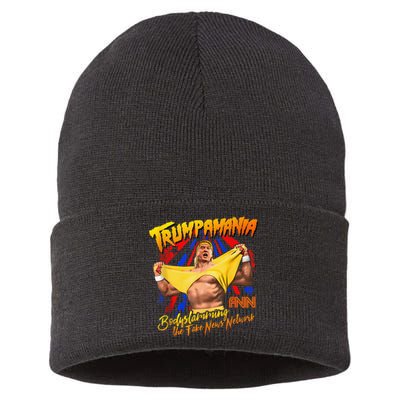 Funny Trump Wrestling Meme Fake News Trumpamania Sustainable Knit Beanie