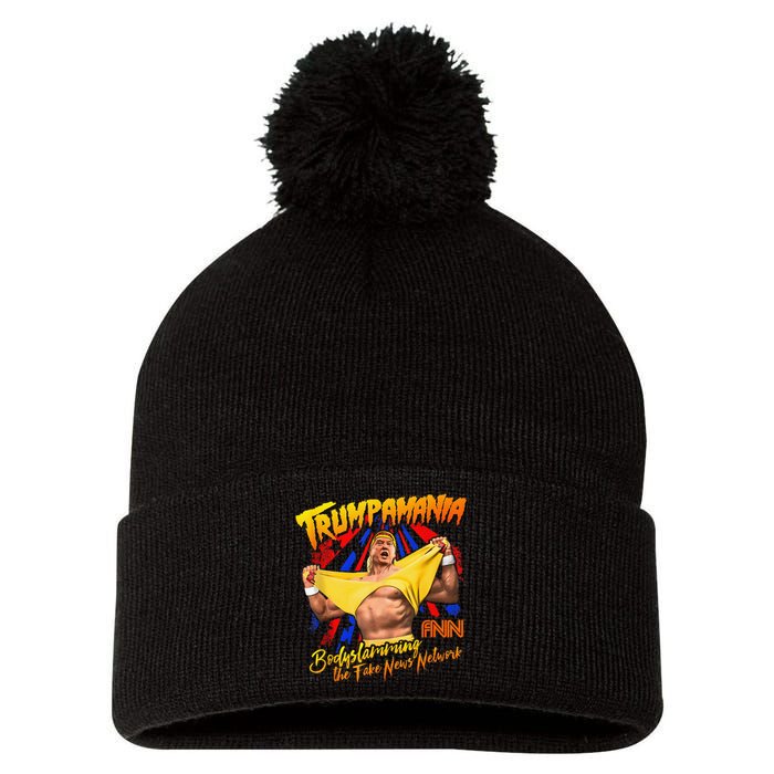 Funny Trump Wrestling Meme Fake News Trumpamania Pom Pom 12in Knit Beanie