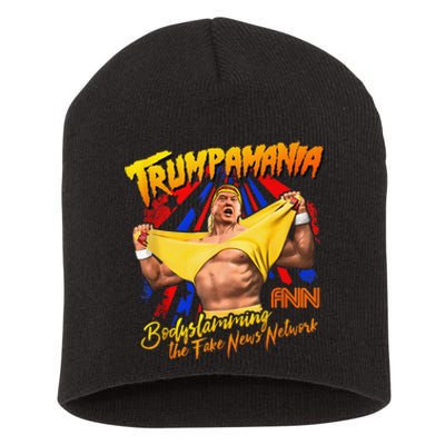 Funny Trump Wrestling Meme Fake News Trumpamania Short Acrylic Beanie