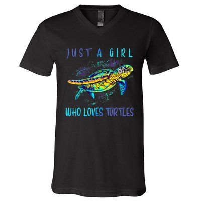 Funny Turtle Watercolor Sea Ocean Art Lovers Girl V-Neck T-Shirt