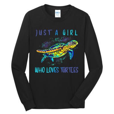 Funny Turtle Watercolor Sea Ocean Art Lovers Girl Tall Long Sleeve T-Shirt