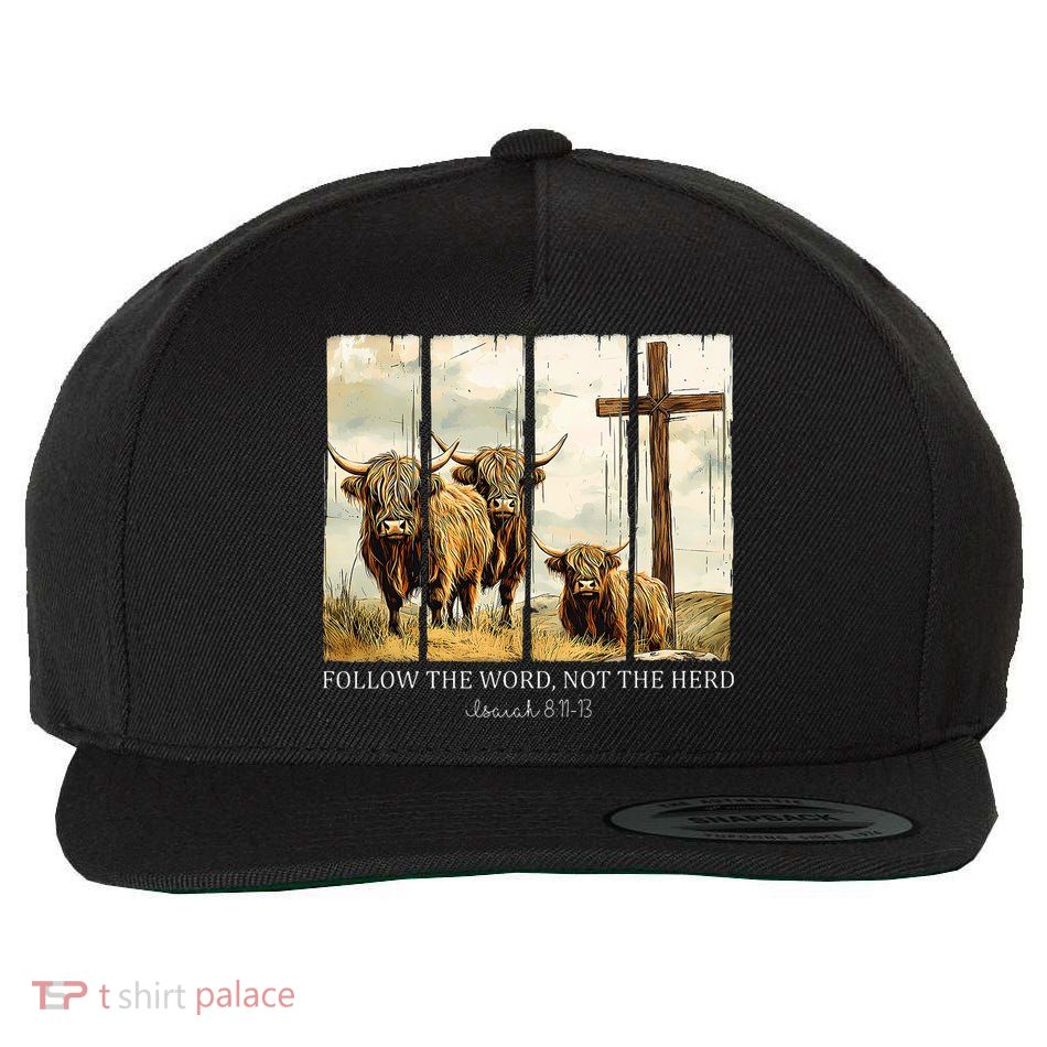 Follow The Word Not The Herd Christian Western Highland Cow Wool Snapback Cap