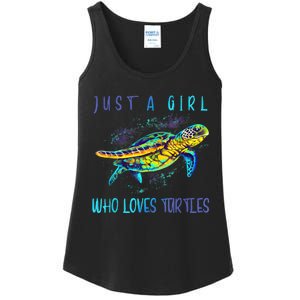 Funny Turtle Watercolor Sea Ocean Art Turtles Lovers Girl Outfit Ladies Essential Tank