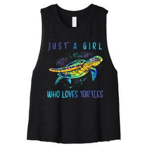 Funny Turtle Watercolor Sea Ocean Art Turtles Lovers Girl Outfit Women's Racerback Cropped Tank