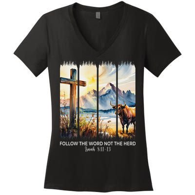 Follow The Word Not The Herd Christian Women Faith Bible Women's V-Neck T-Shirt