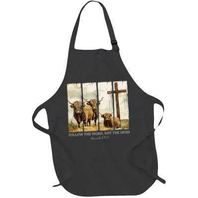 Follow The Word Not The Herd Christian Western Highland Cow Gift Full-Length Apron With Pockets