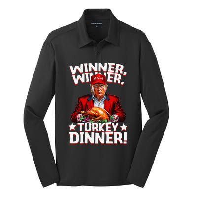 Funny Trump Winner Winner Turkey Dinner Thanksgiving Silk Touch Performance Long Sleeve Polo