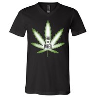 Free The Weed Marijuana Hemp Cannabis Christmas Stoner Gift V-Neck T-Shirt