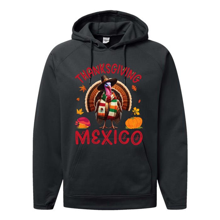 Festive Turkey With Mexican Twist Happy Thanksgiving Mexico Performance Fleece Hoodie