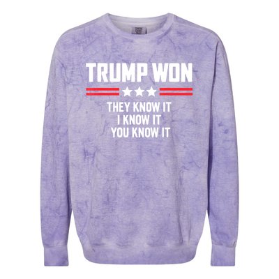 Funny Trump Won They Know It I Know It You Know It Colorblast Crewneck Sweatshirt