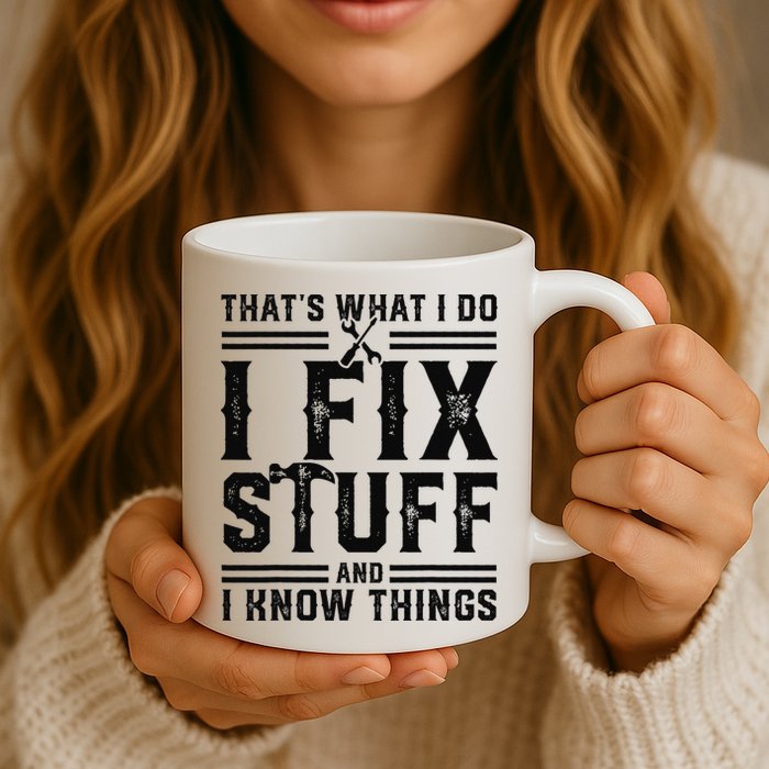 Funny That's What I Do I Fix Stuff And I Know Things   Mug