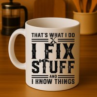 Funny That's What I Do I Fix Stuff And I Know Things   Mug